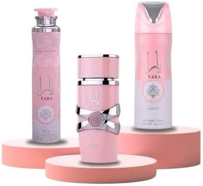 Set regalo Yara (include profumo da 100 ml, deodorante da 200 ml e deodorante per ambienti da 300 ml). Fragranza lussuosa: base di vaniglia, sandalo e muschio. Regalo di profumo perfetto per le donne.
