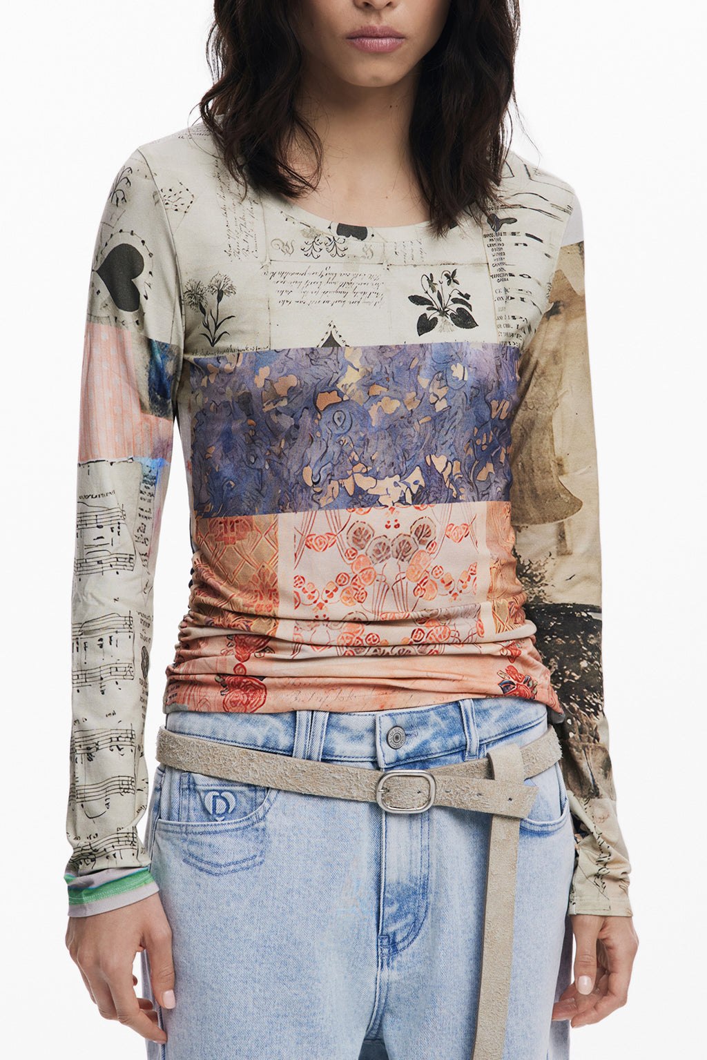 Desigual T-Shirt Maniche Lunghe Donna Beige
